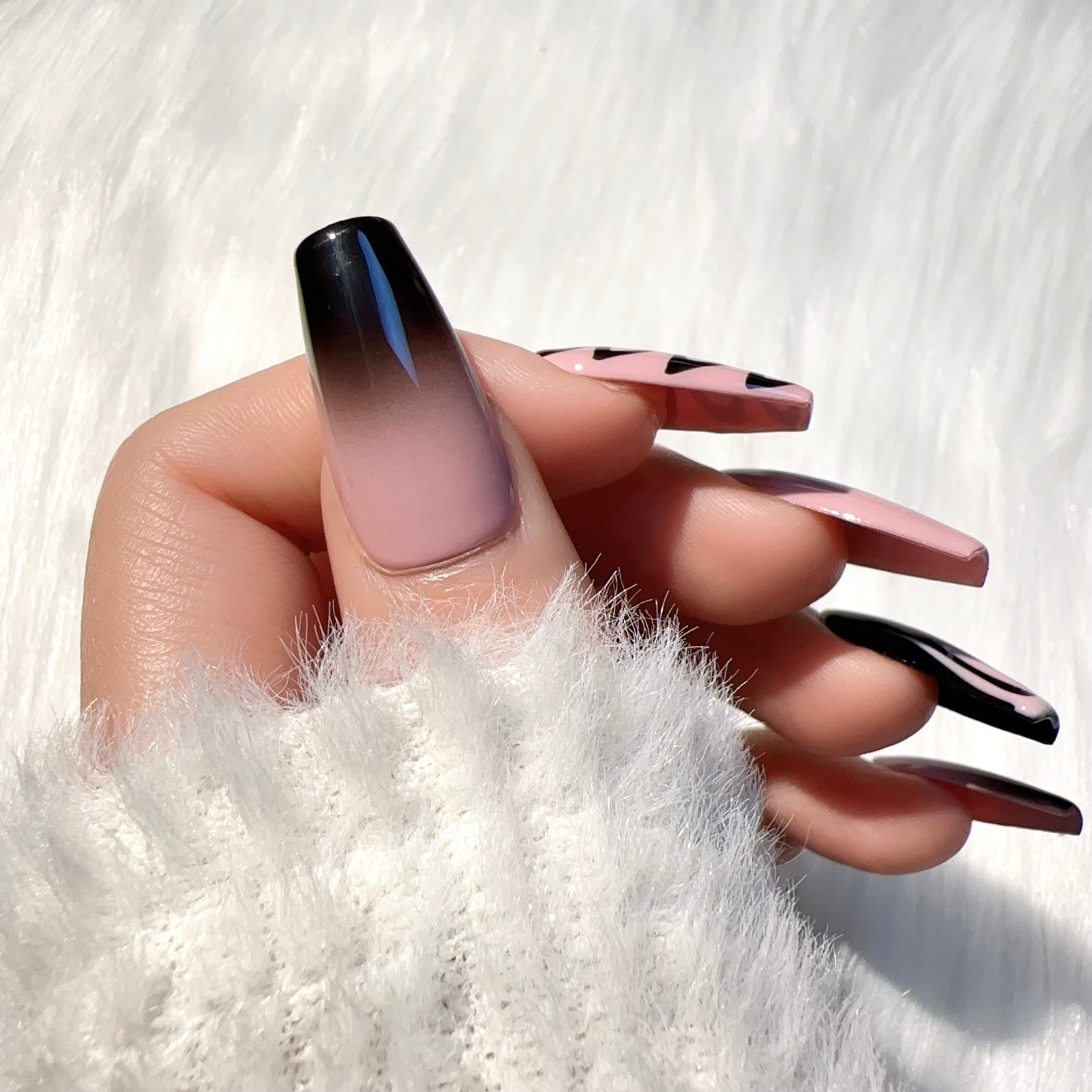 Black and Pink Gradient Fashionable Party Wearable Nail Art