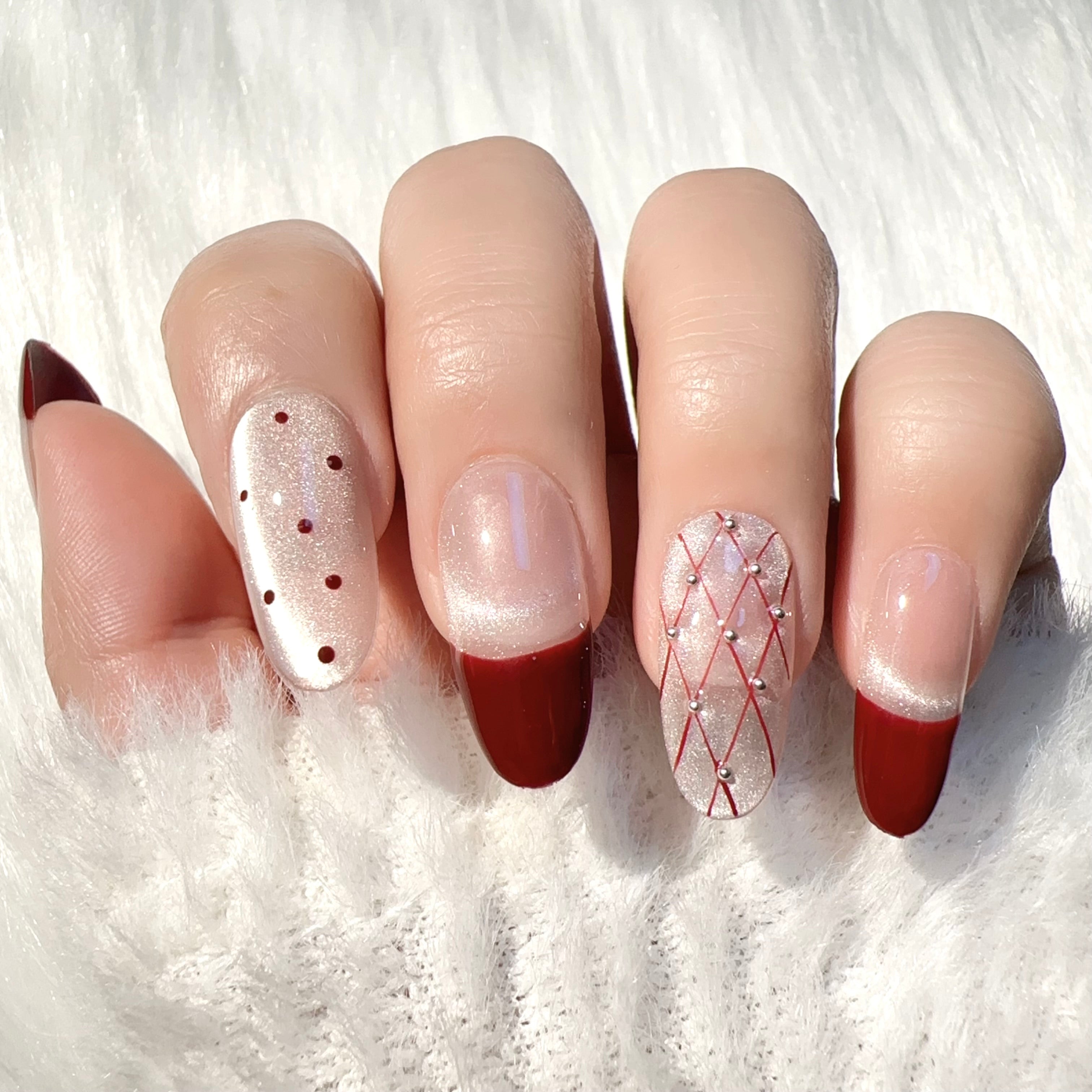 Burgundy & Nude Elegant Glam Party Wearable Nail Art