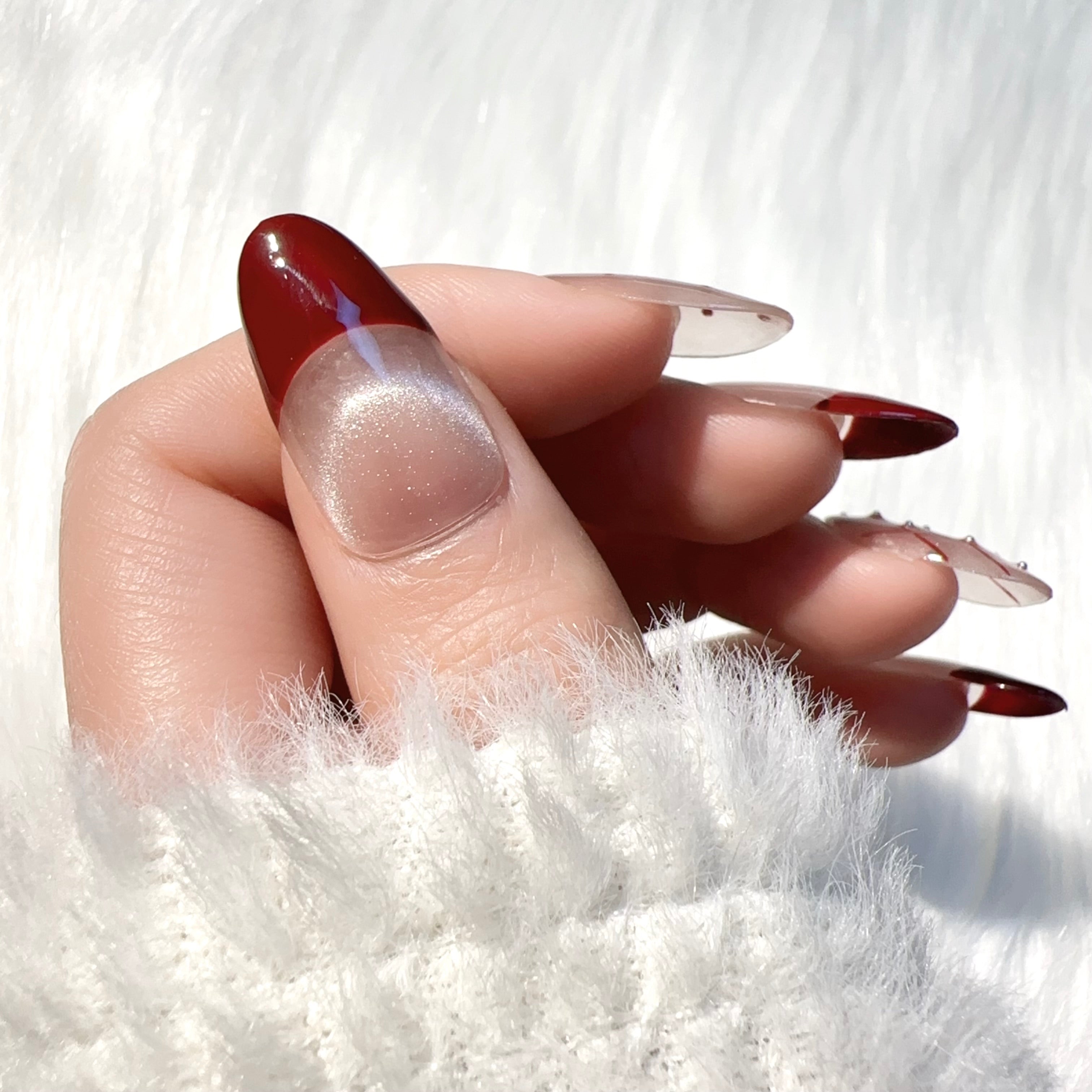Burgundy & Nude Elegant Glam Party Wearable Nail Art