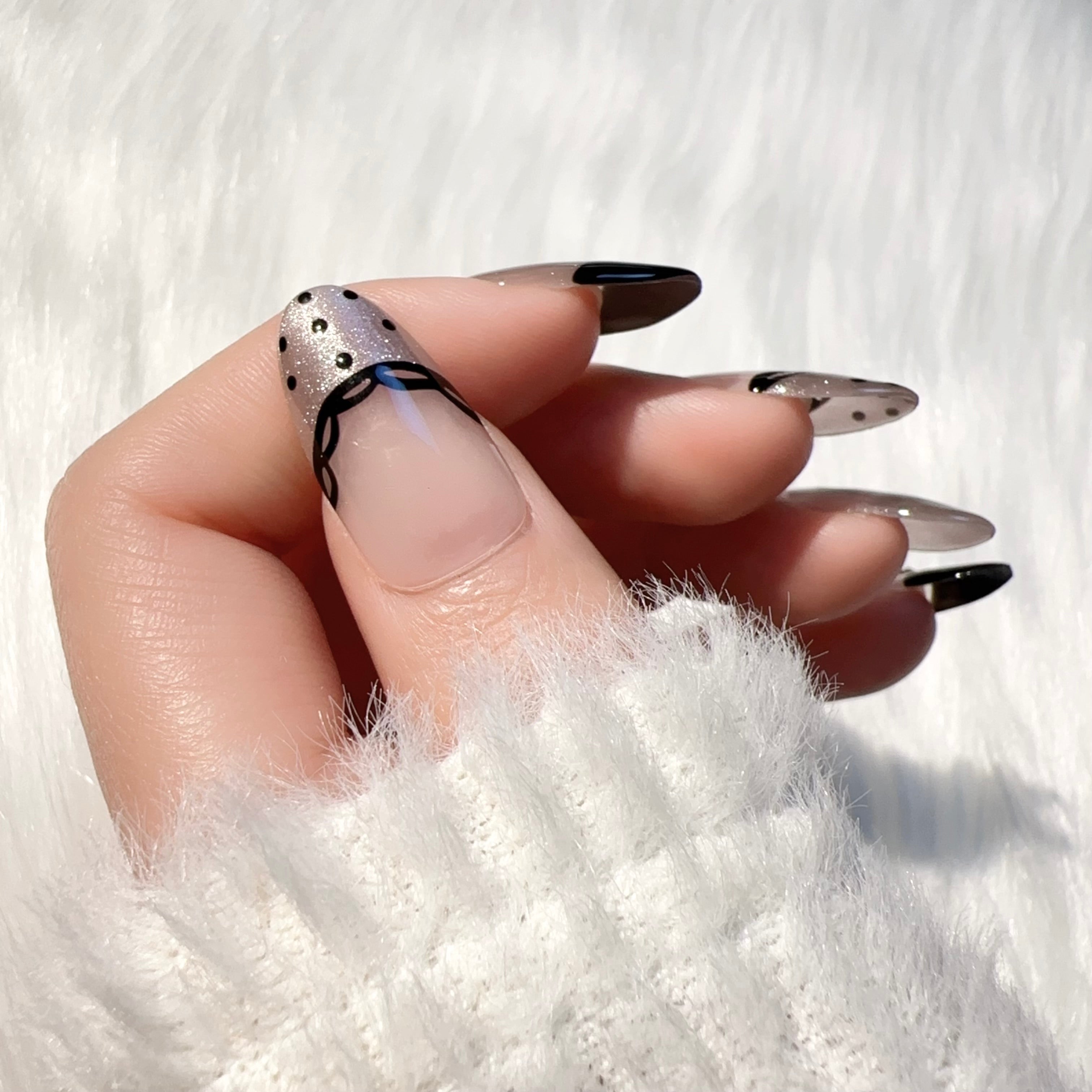 Black And Pink Sweet Style Party Wearable Nail Art Set