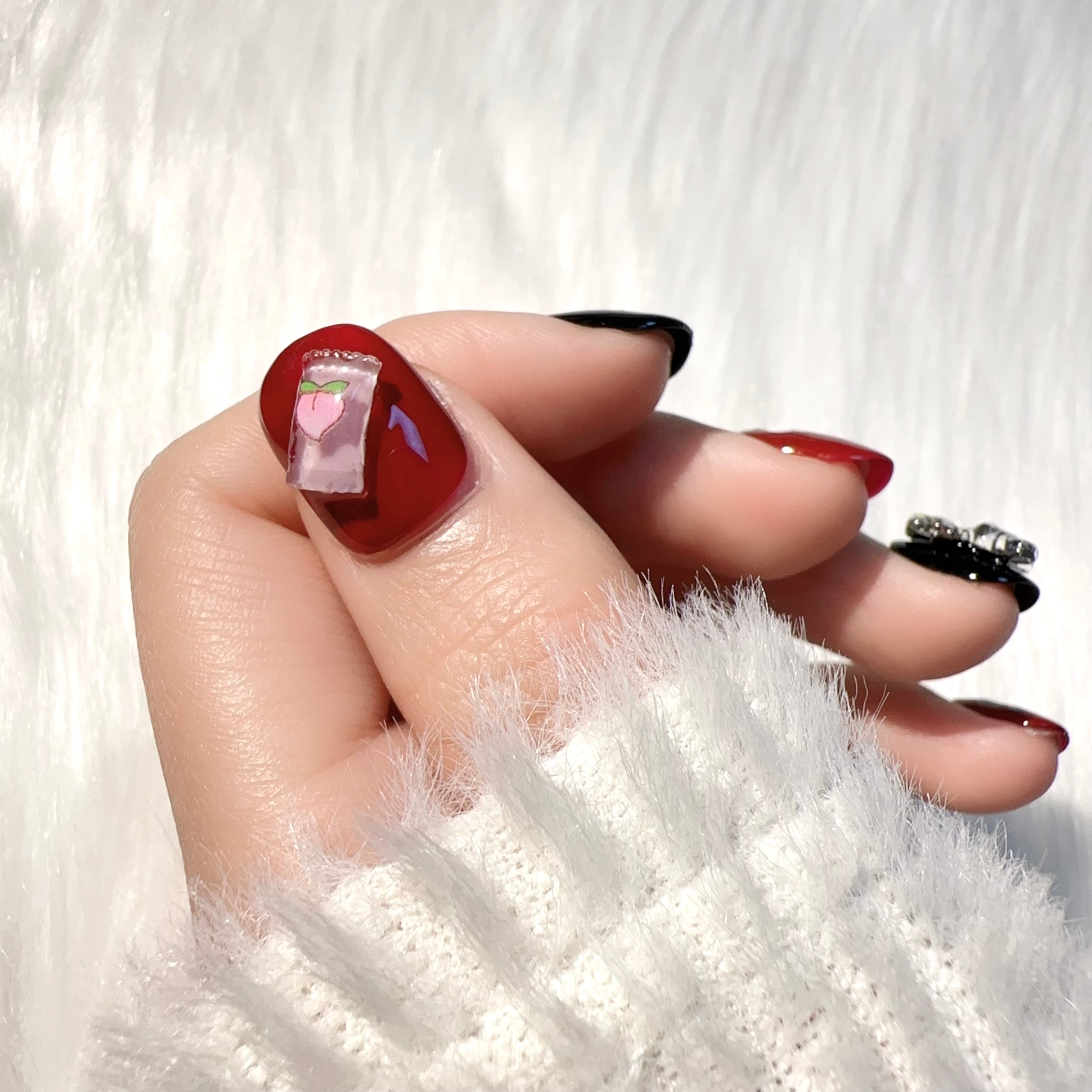 Red and Black Color Cartoon Style Casual Wearable Nail