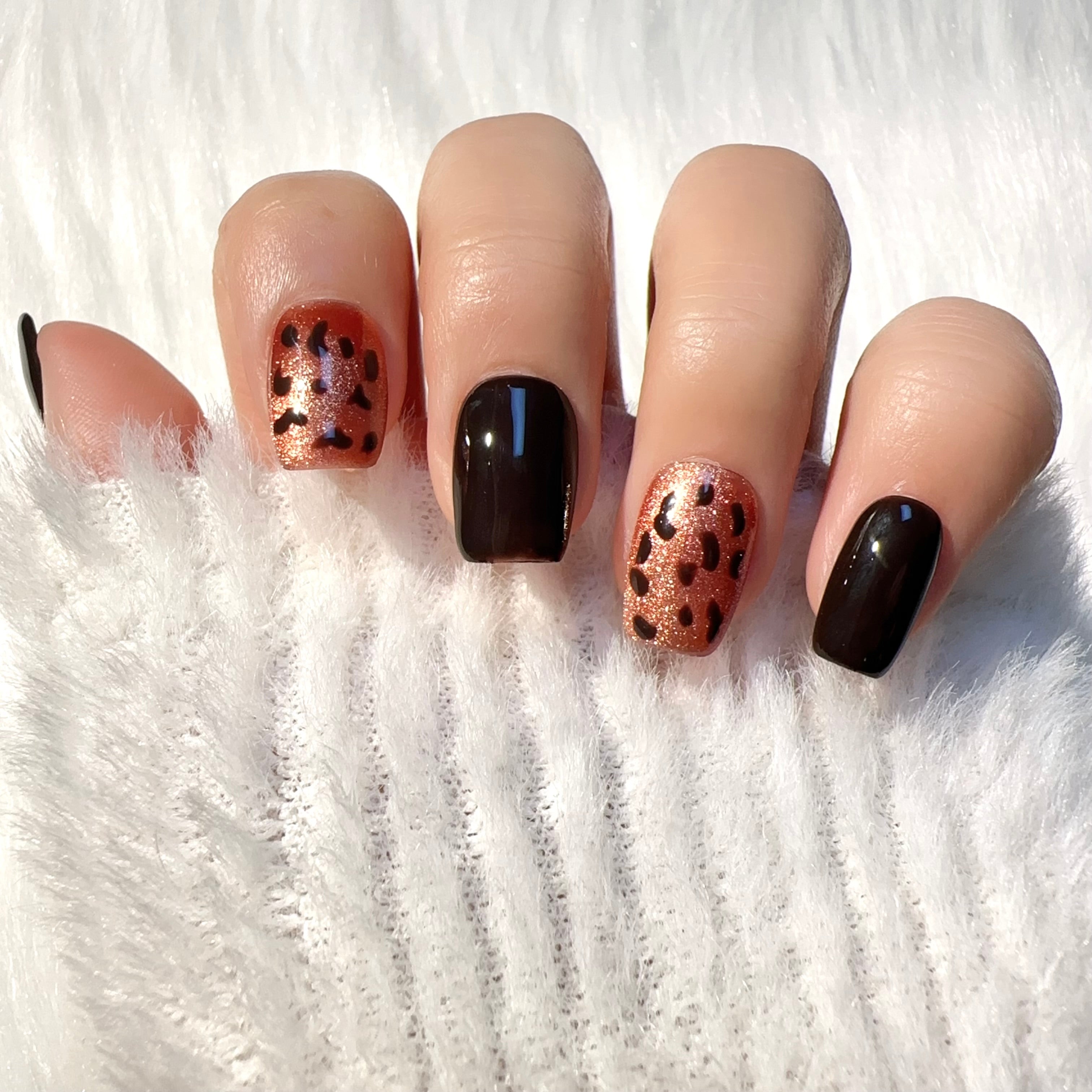 Black and Orange Leopard Print Style Party Wearable Nail Art