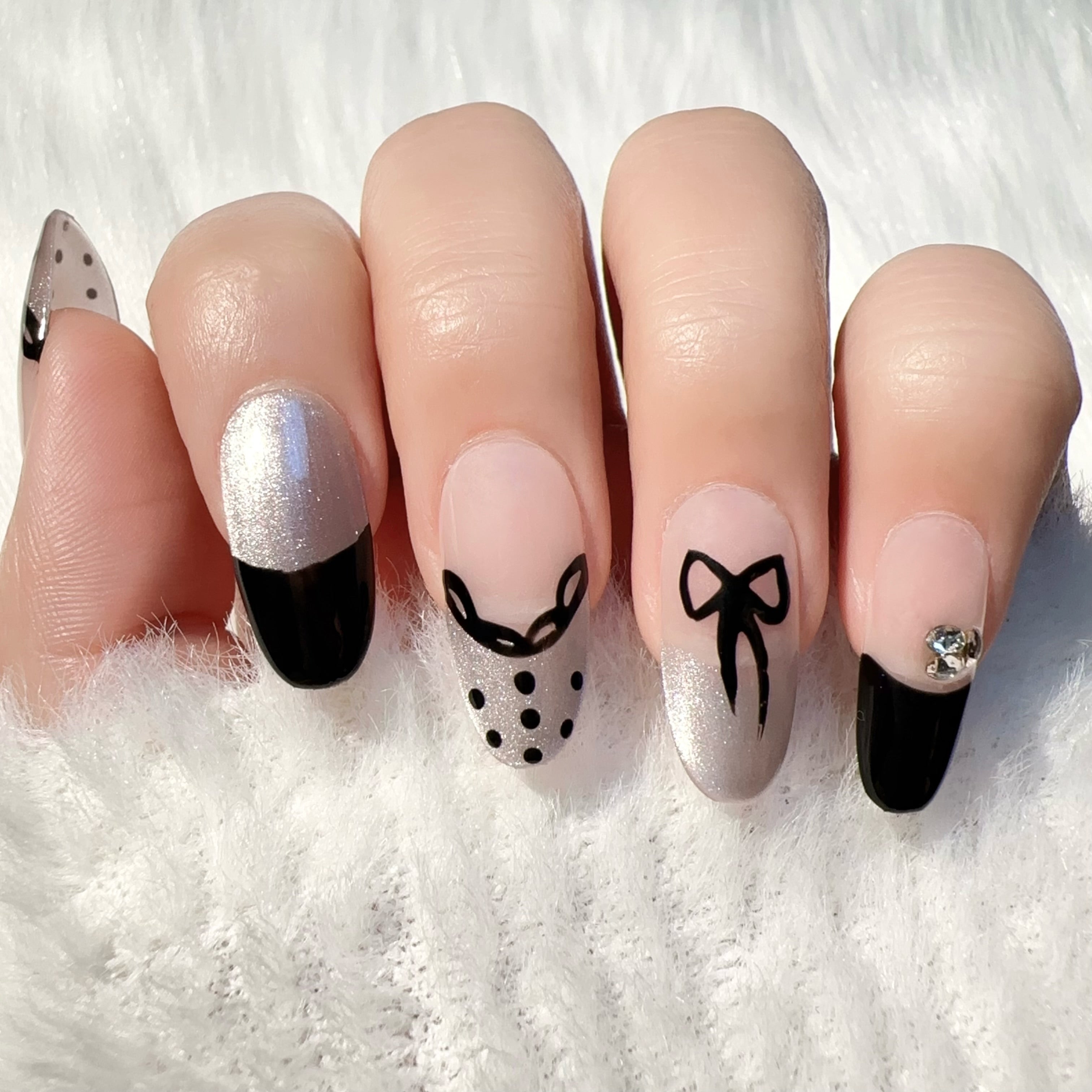 Black And Pink Sweet Style Party Wearable Nail Art Set