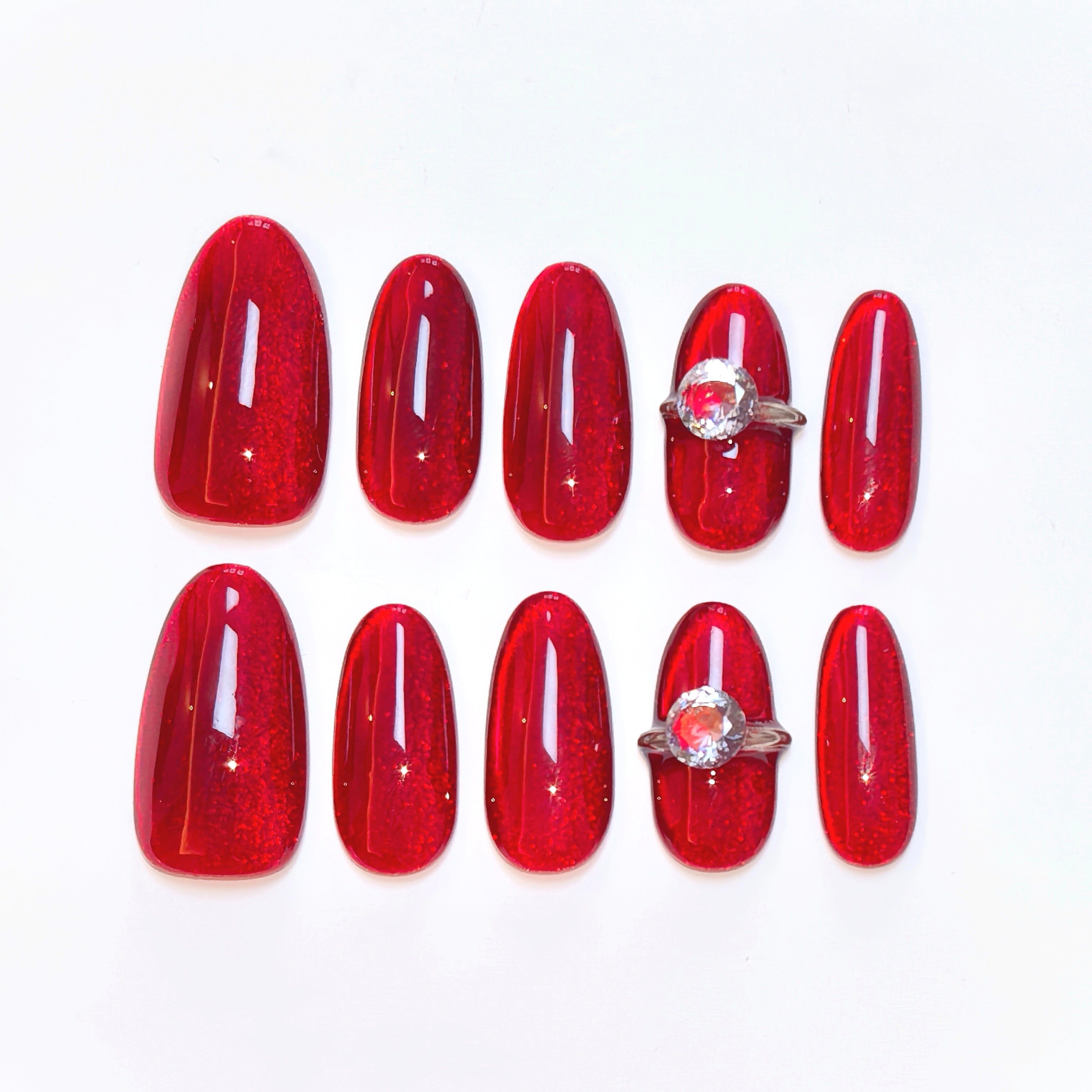Red Glamorous Party Wearable Nail Art