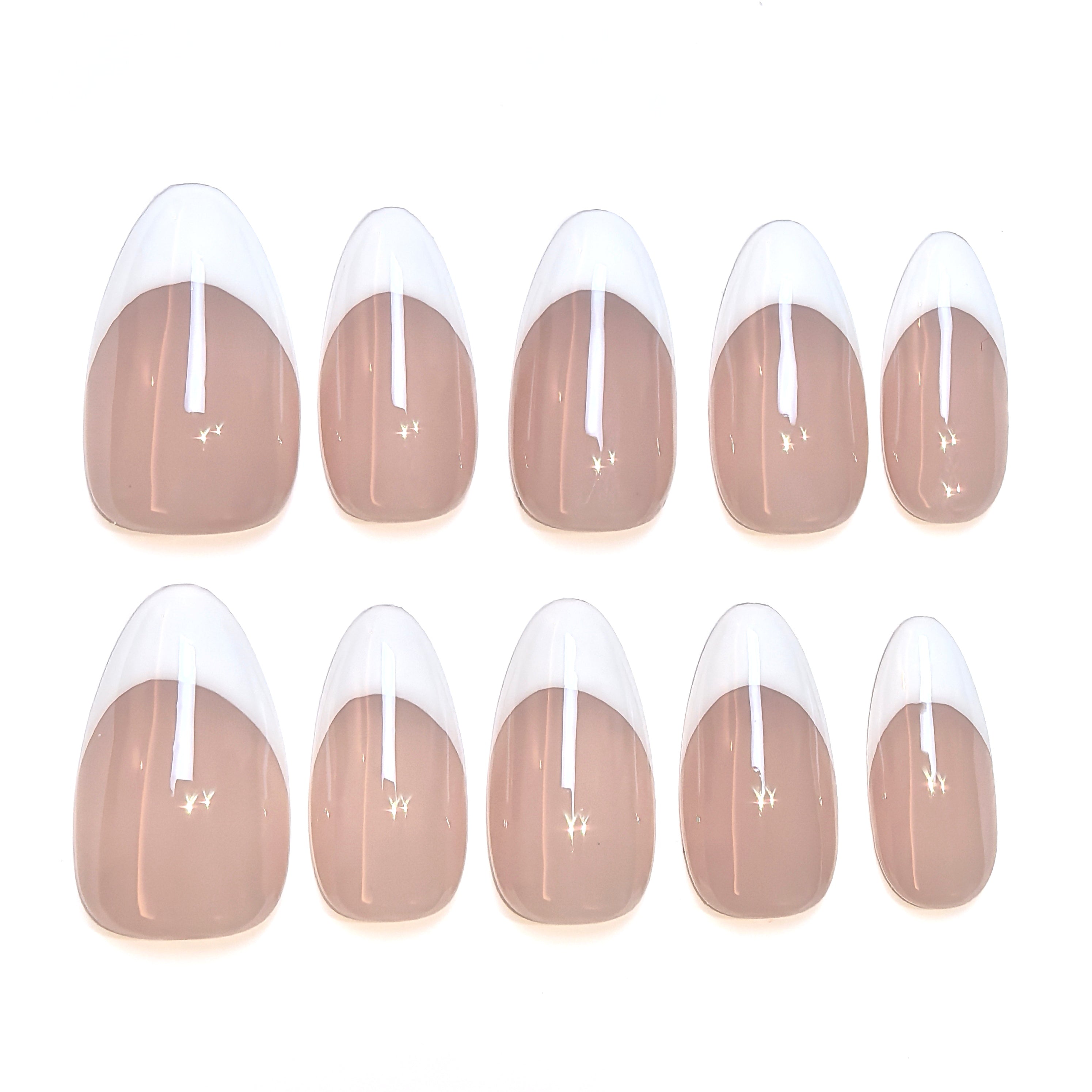 Nude and White Elegant Style Daily Wear Press - On Nails