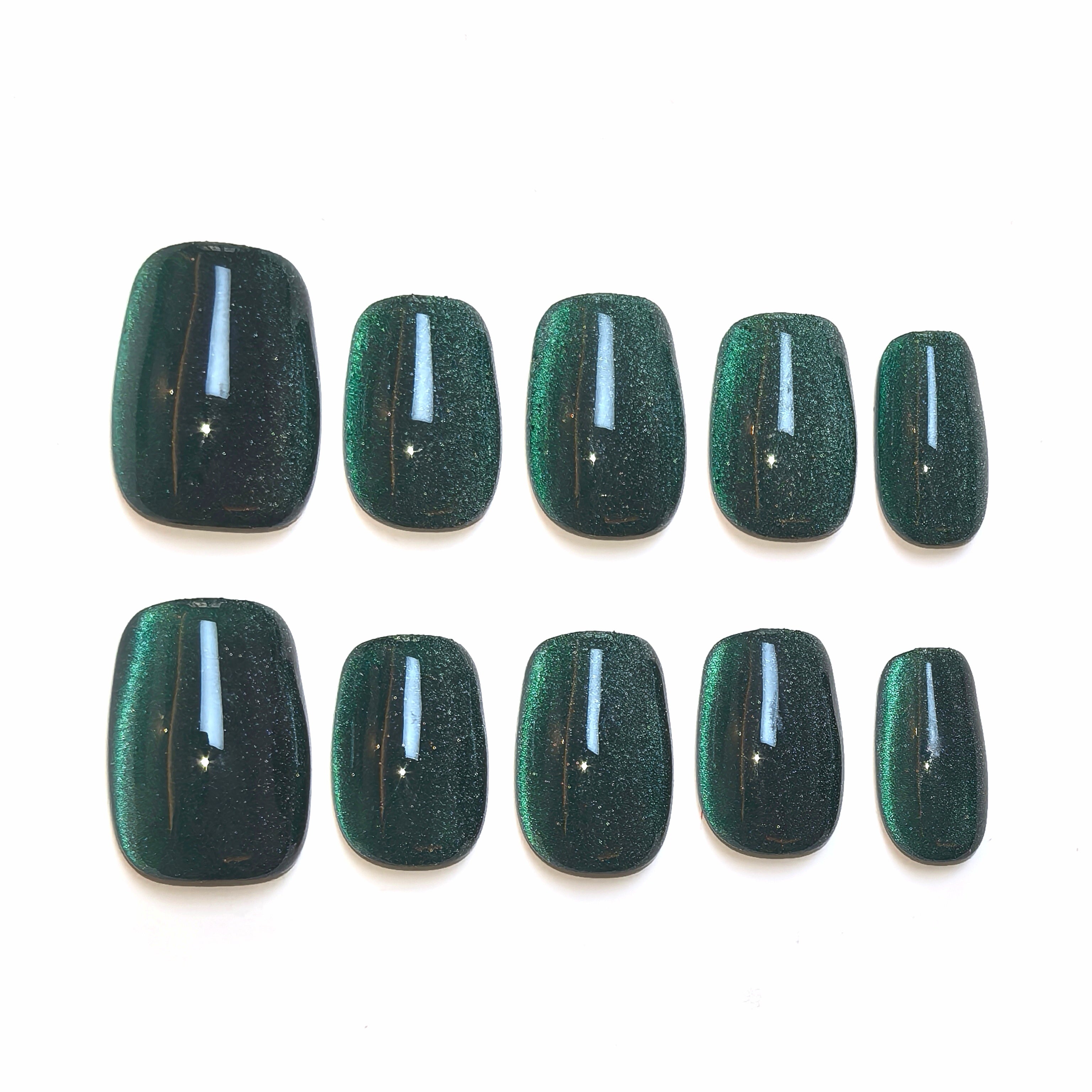 Dark Green Metallic Party Wear Press-on Nails