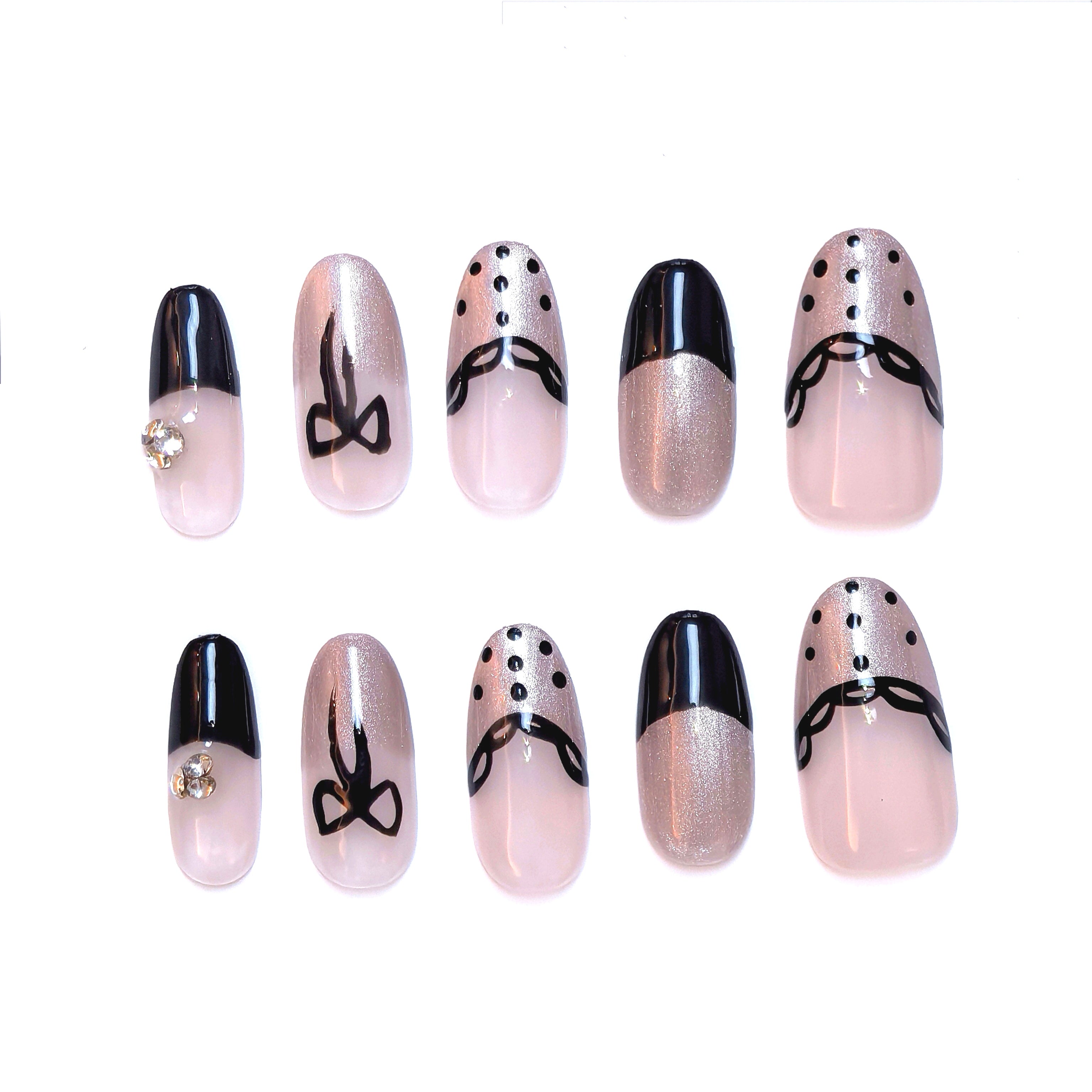 Black And Pink Sweet Style Party Wearable Nail Art Set