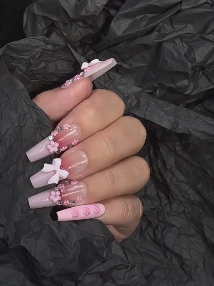Pink and Nude Color Sweet Style Daily Wear Press - On Nails