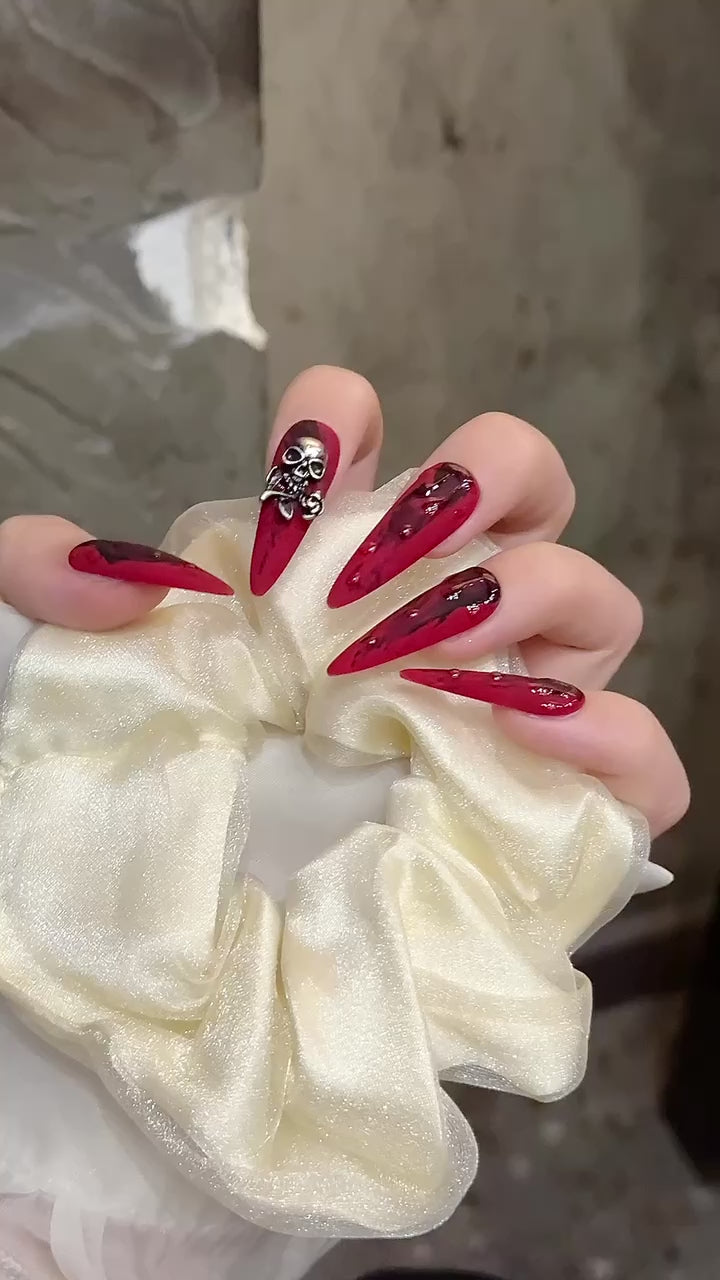 Dark Red Gothic Punk Rock Festival Wearable Nail Art
