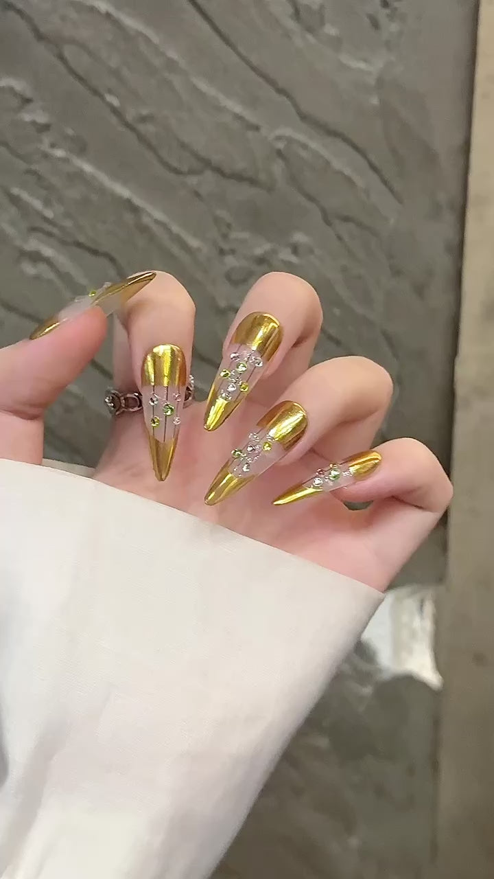 Golden and Clear Elegant Evening Wearable Nail Art