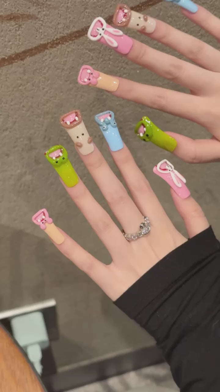 Colorful, cute, playful nail art for parties and casual wear: Cartoon Animal Press - on Nails