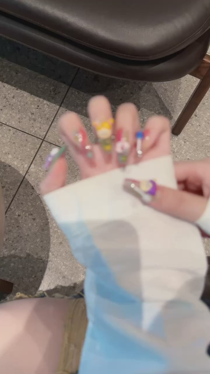 Summer pastel, sweet and cute daily style fake nails