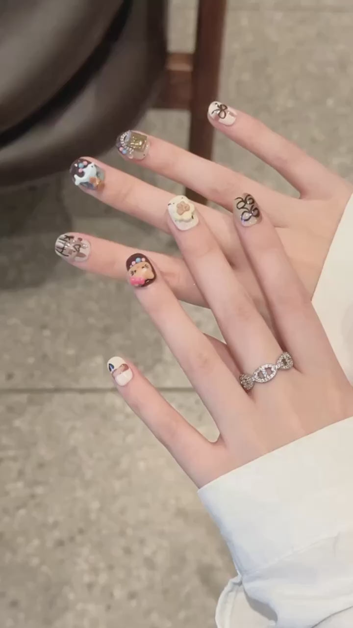 Neutral & Dark Cute & Fun Party & Daily Wear Decorative Nail Art