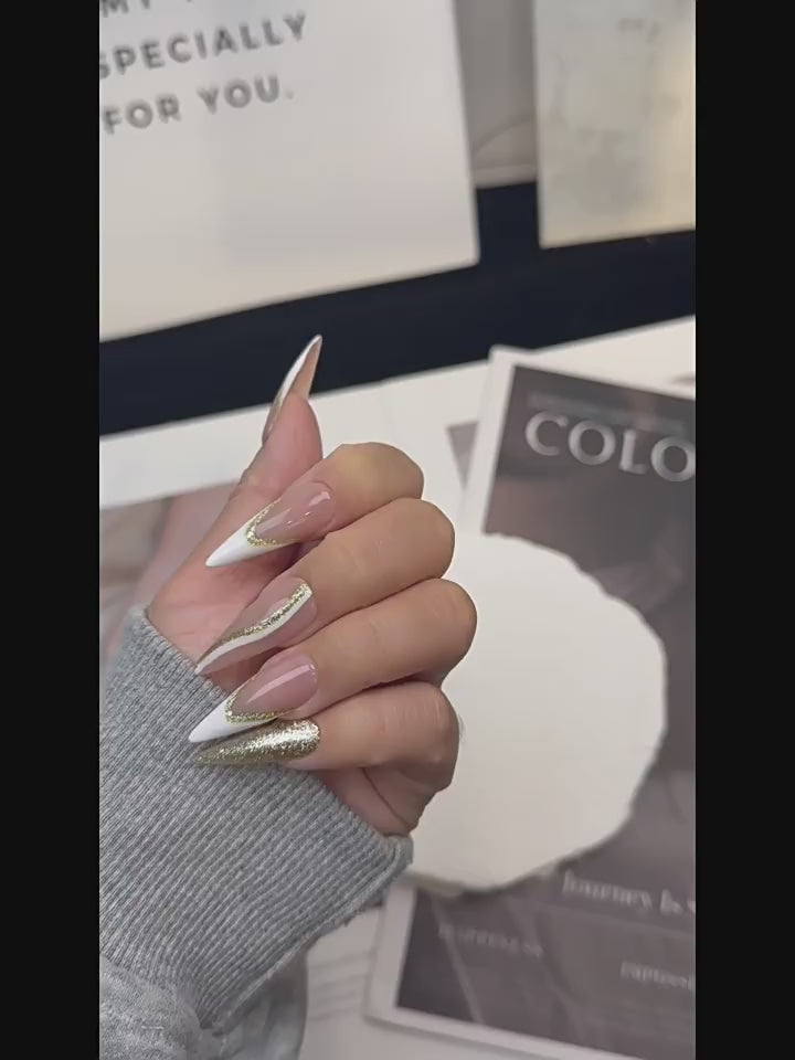 Beige and White Elegant Party Wearable Nail Art