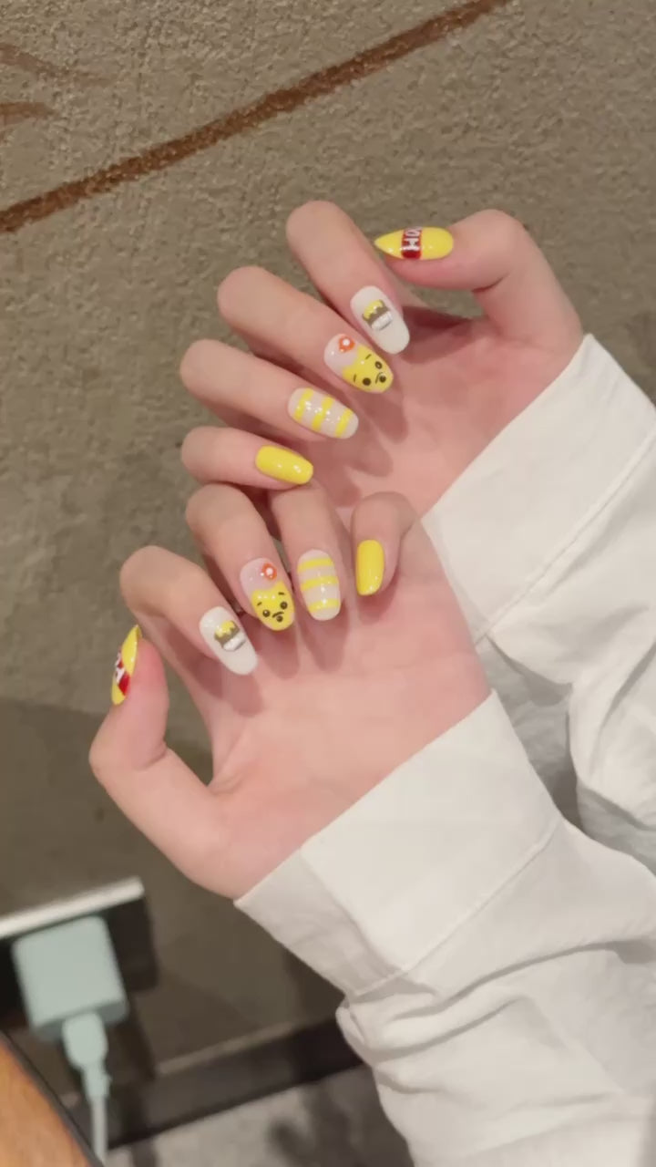 Yellow and White Cute Style Children's Party Wearable Nails