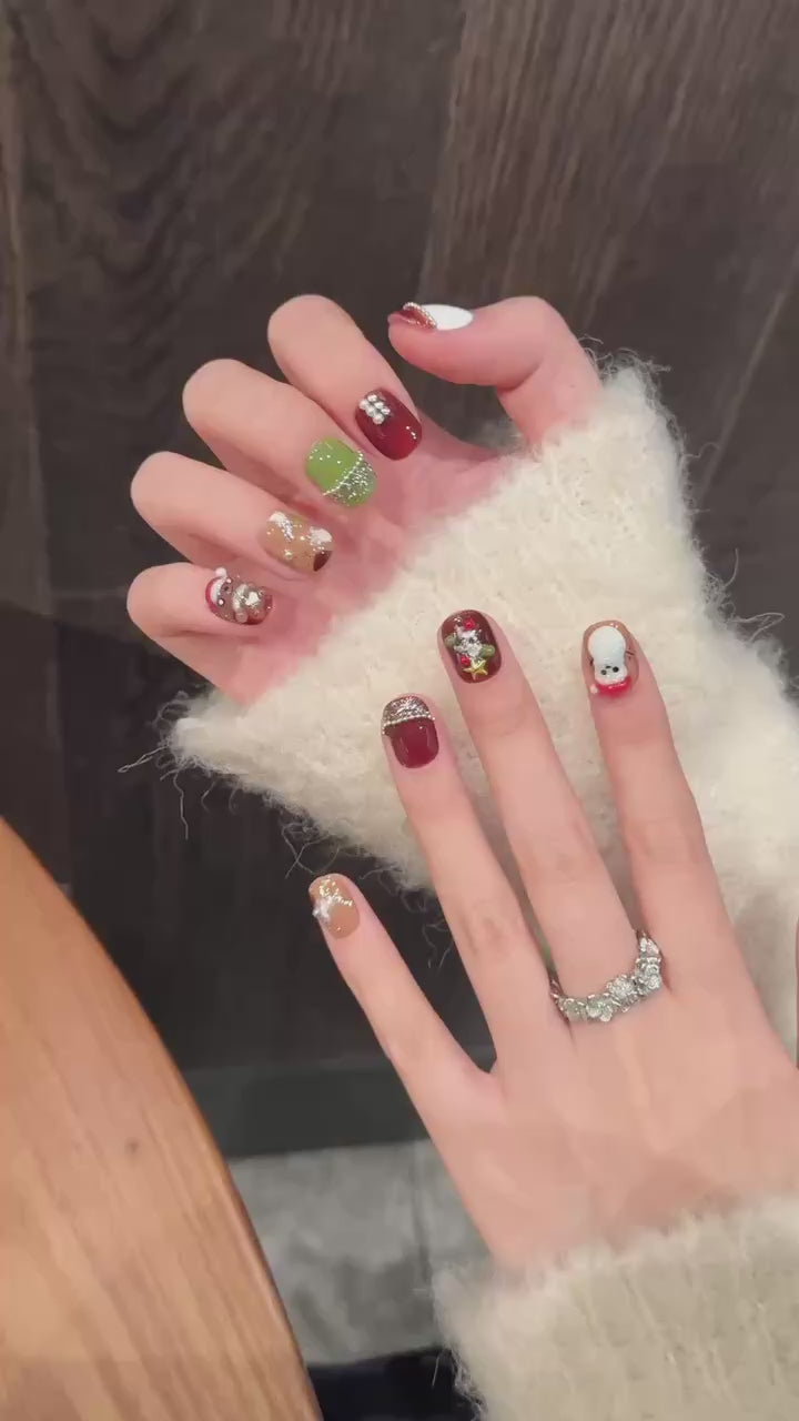 Green, Brown and White Christmas Style Party Wearable Nail Art