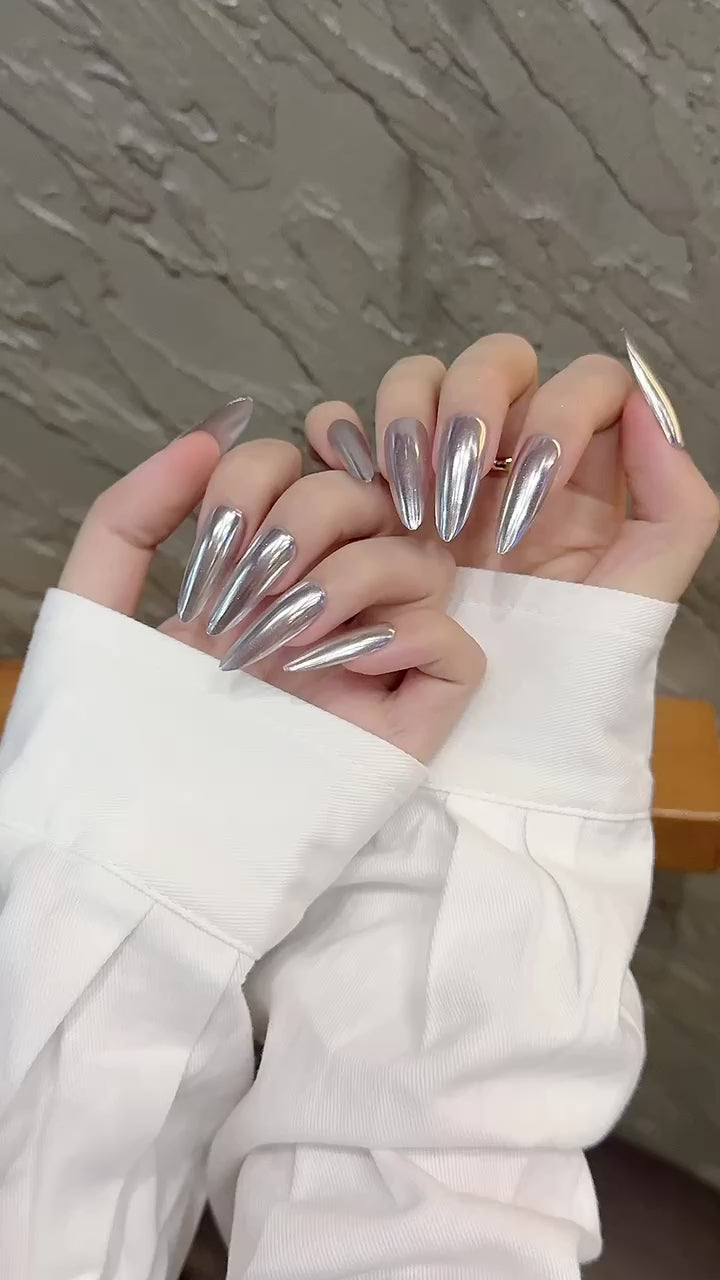 Silver Metallic Style Night Party Wearable Nail Art