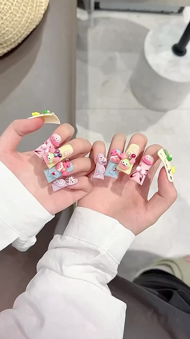 Pastel Color Kawaii Style Daily Wear Adhesive Nails