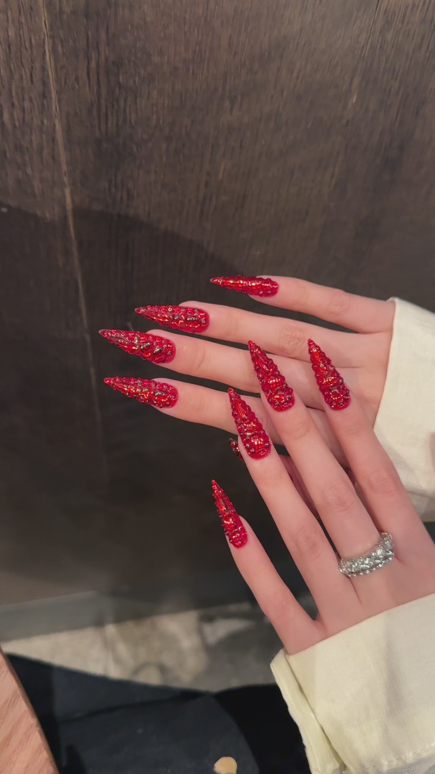Bright Red Gothic Punk Party Wearable Nail Art