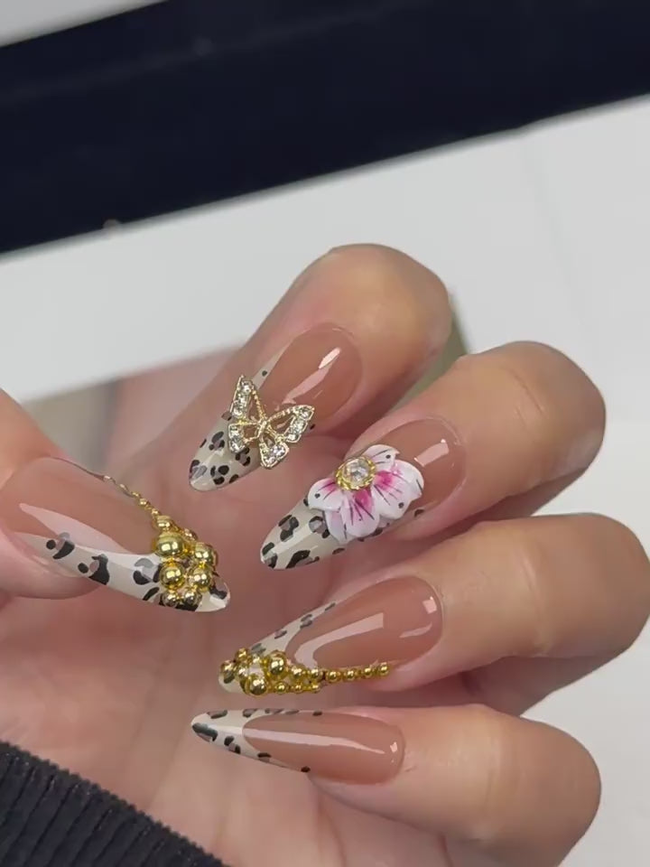 Nude Leopard Print Glamorous Party Wearable Nail Art