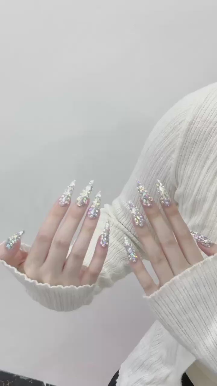 Silver Sparkle Glamour Party Wear Nails Art