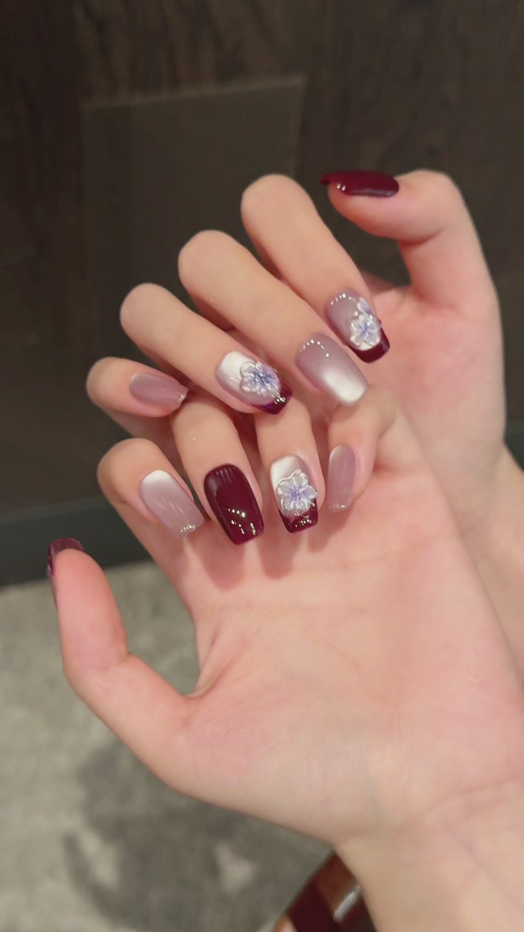 Burgundy and Purple Sweet and Elegant Daily Wearable False Nails