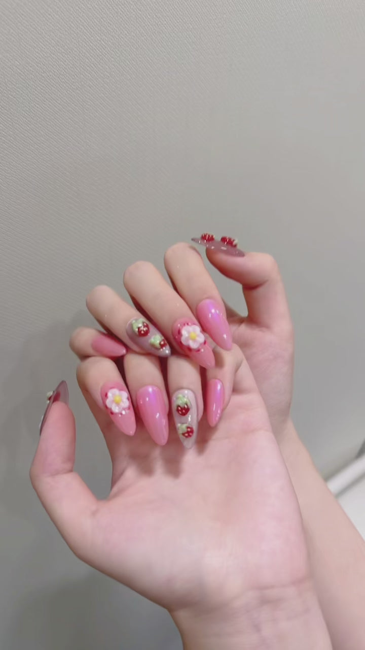 Pink and White Sweet and Cute Daily Wear Nail Stickers