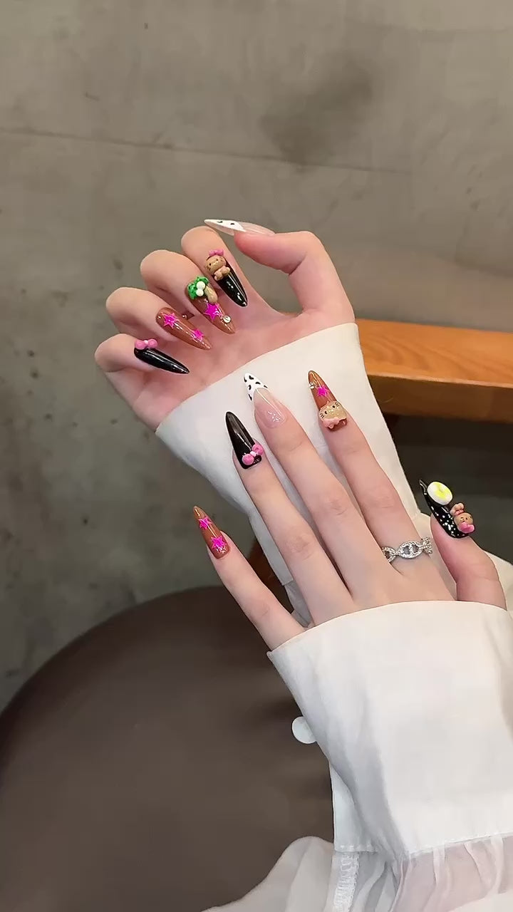 Black and Brown Sweet Cute Daily Wearable Nail Stickers