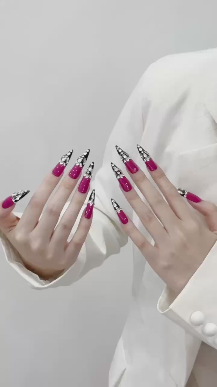 Pink and Black Glamorous Party Wearable Nail Art