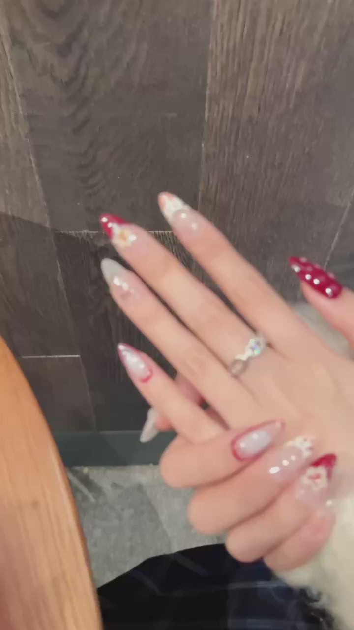 Maroon Nude Sweet Floral Daily Wear Press-on Nails