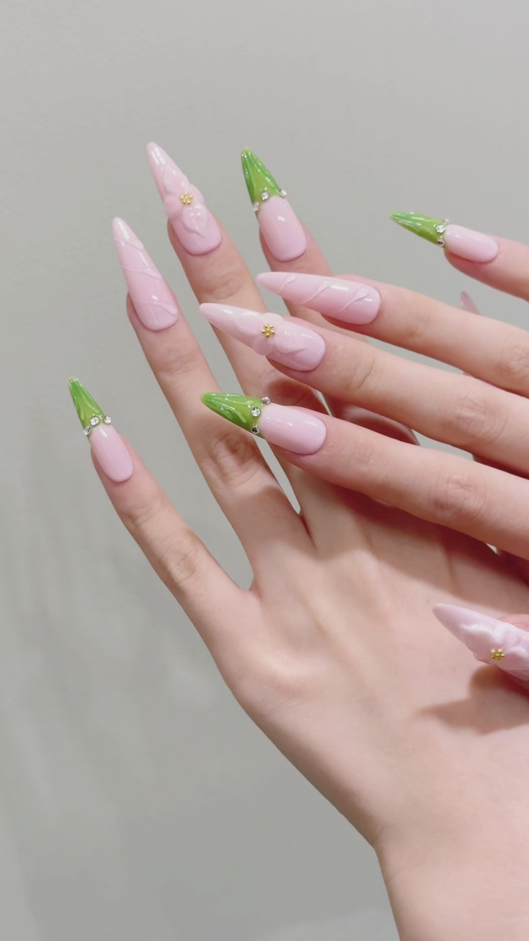 Pastel Pink Floral Style Daily Wear False Nails