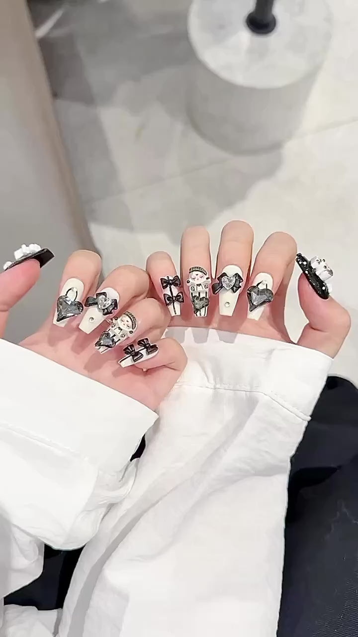 Black - and - White Sweet and Cute Party Wearable Nail Art