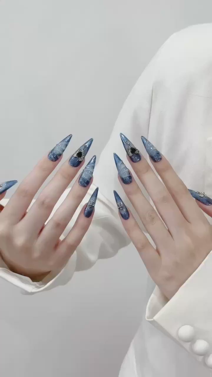 Blue Gothic Party Wearable Nail Art