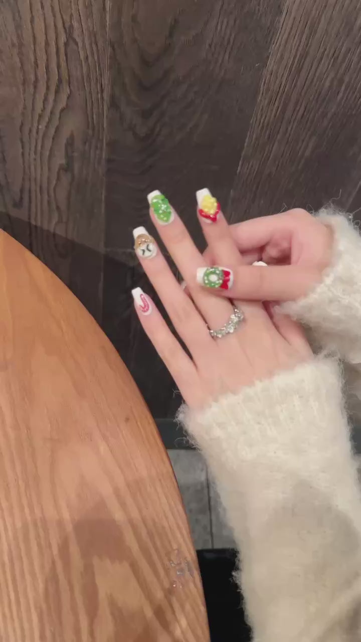 White-based Festive Christmas Wearable Nail Art