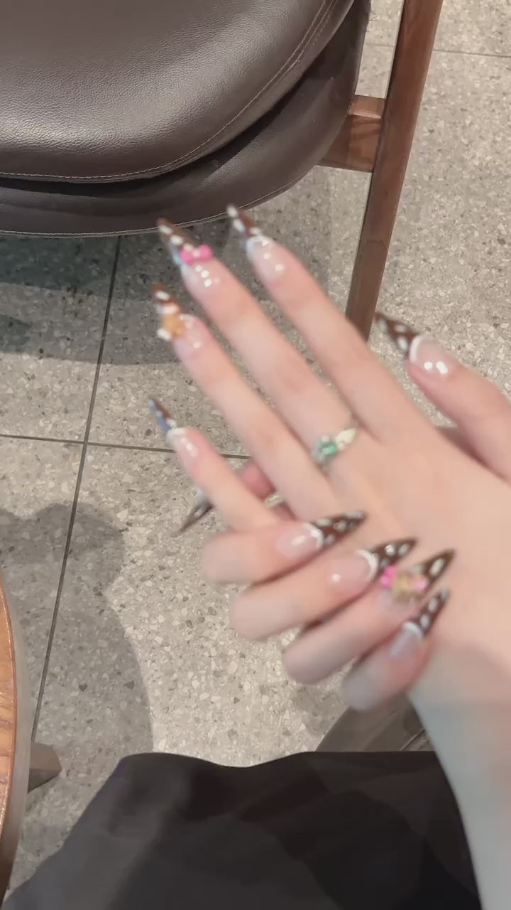 Brown and White Cute Daily Wearable Press-On Nails