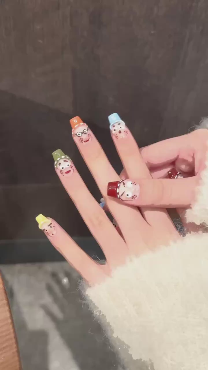 Pastel Color Cartoon Style Daily Wearable Press - On Nails