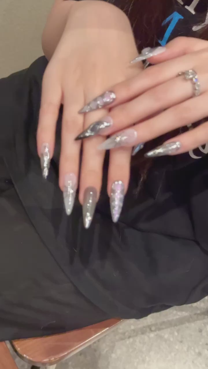 Silver and Gray Mystical Style Fantasy Wearable Nail Art