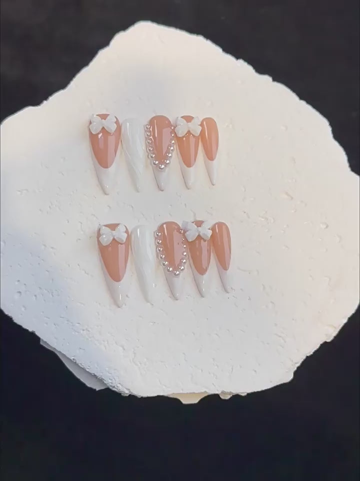 Beige and White Sweet Wedding Wearable Nail Art