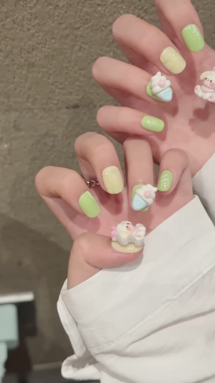 Light green sweet cute style daily wear nail art