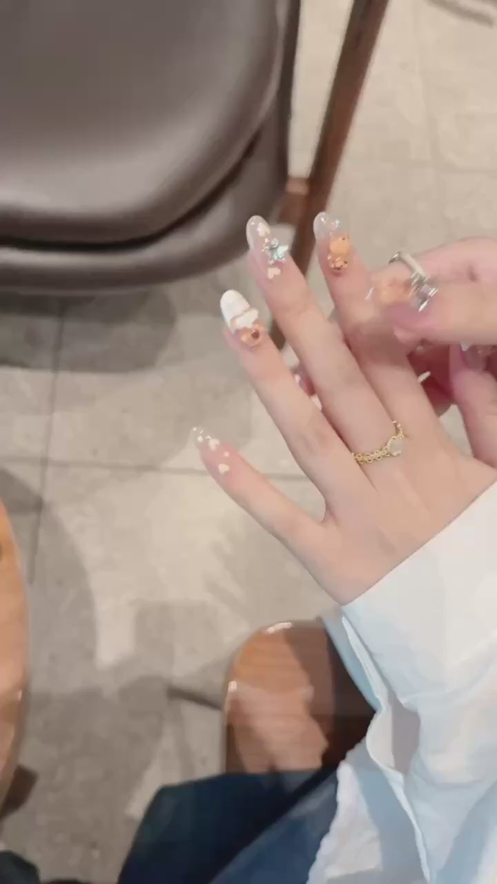 Peach Color Cute Style Daily Wear 3D Bear Nail Art